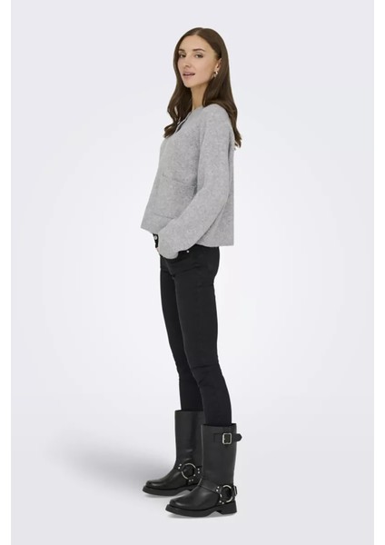 Kadın Onlpıemonte Sıfır Yaka Torba Cepli Yünlü Hırka 15344118 Açık Gri fiyatları