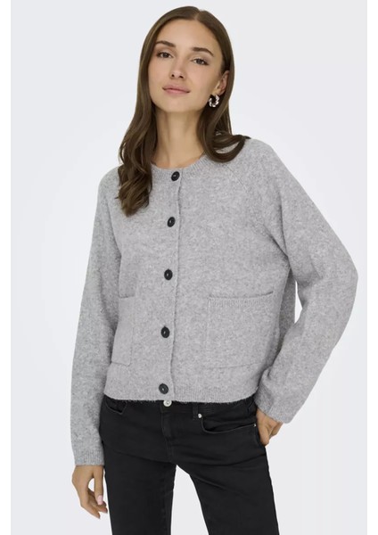 Kadın Onlpıemonte Sıfır Yaka Torba Cepli Yünlü Hırka 15344118 Açık Gri modelleri