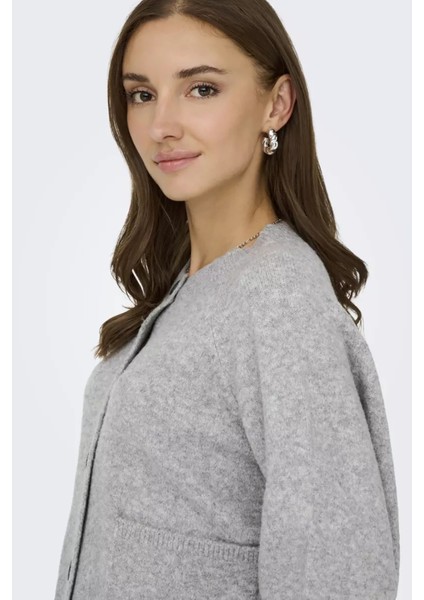Kadın Onlpıemonte Sıfır Yaka Torba Cepli Yünlü Hırka 15344118 Açık Gri fırsatları