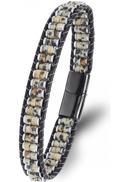 Dalmaçya Jasper & Hematit Çelik Örgülü Deri Bileklik 9592B22D3