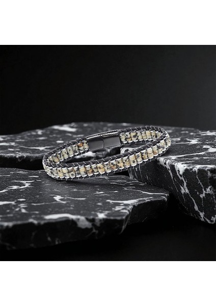 Dalmaçya Jasper & Hematit Çelik Örgülü Deri Bileklik 9592B22D3 modelleri