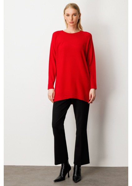 Kadın Arkası Düğmeli Sıfır Yaka Kazak 65413 Kırmızı modelleri