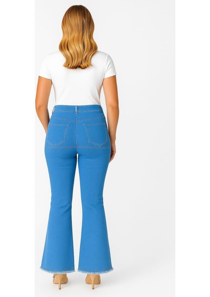 Kadın Büyük Beden Mavi,ön Arka Kup Dikiş Detaylı, Pis Dikişli Ispanyol Paça Kot Pantolon 65N39171 fiyatları