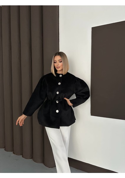 Kadın Fox Kaşe Balon Kol Kısa Kaban – | Oversize Beli Büzgülü Tasarım fiyatları