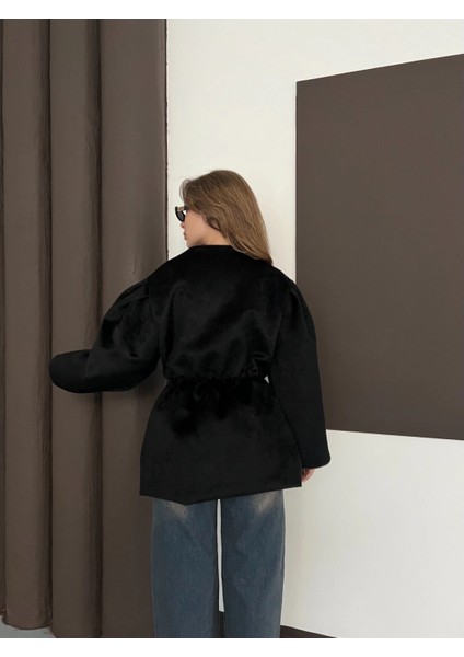 Kadın Fox Kaşe Balon Kol Kısa Kaban – | Oversize Beli Büzgülü Tasarım modelleri