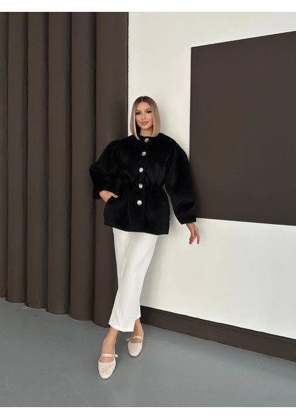 Kadın Fox Kaşe Balon Kol Kısa Kaban – | Oversize Beli Büzgülü Tasarım fırsatları