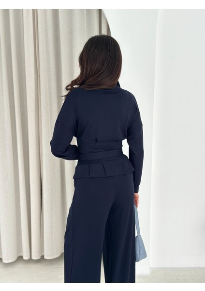 Tesettür Uyumlu Modal Kumaş Kemerli Fermuarlı Şık Günlük Takım / Modest Modal Tracksuit Set