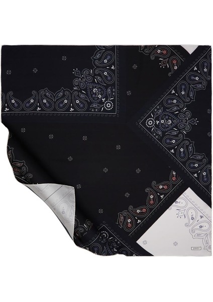 Ipekevi Patchwork Desenli Tivil Ipek Eşarp Siyah Gümüş