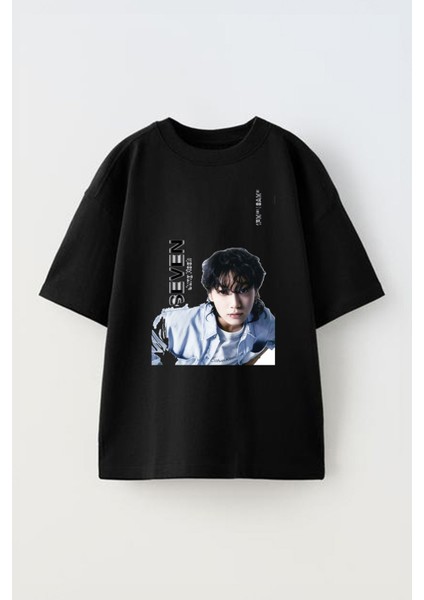 Seven Jungkook Baskılı Ünisex Pamuk Siyah Oversize T Shirt