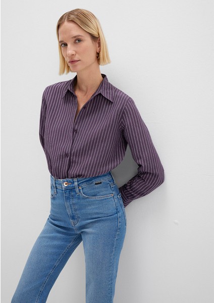 Tencel Tm Liyosel Karışımlı Çizgili Mor Gömlek 1211374-91373