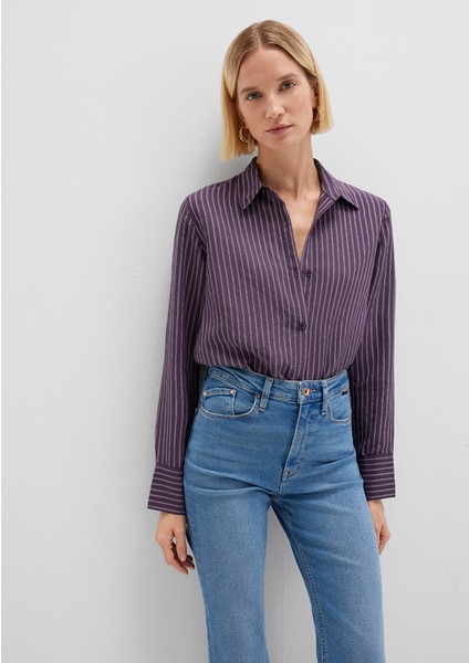 Tencel Tm Liyosel Karışımlı Çizgili Mor Gömlek 1211374-91373 fiyatları