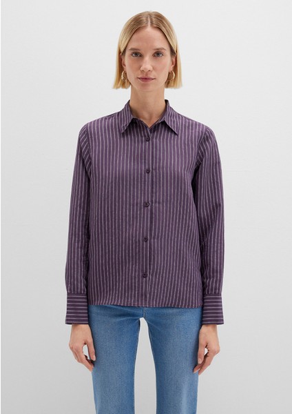 Tencel Tm Liyosel Karışımlı Çizgili Mor Gömlek 1211374-91373 fırsatları