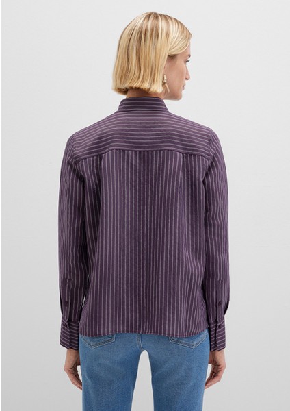 Tencel Tm Liyosel Karışımlı Çizgili Mor Gömlek 1211374-91373 indirimleri