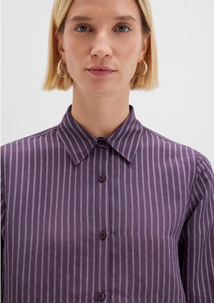 Tencel Tm Liyosel Karışımlı Çizgili Mor Gömlek 1211374-91373