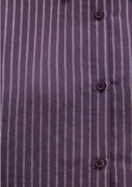 Tencel Tm Liyosel Karışımlı Çizgili Mor Gömlek 1211374-91373