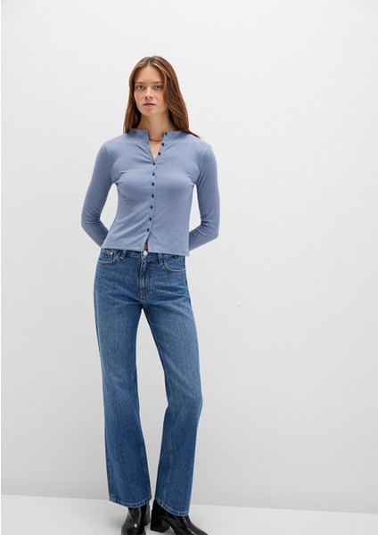 Düğme Detaylı Mavi Tişört 1613695-86802 fiyatları