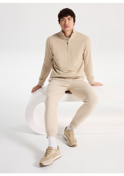 Fermuarlı Yaka Bej Erkek Sweatshırt M5WM-SWT1710