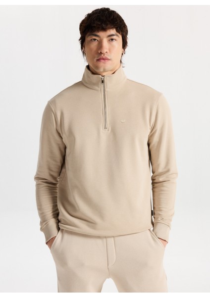 Fermuarlı Yaka Bej Erkek Sweatshırt M5WM-SWT1710 fırsatları