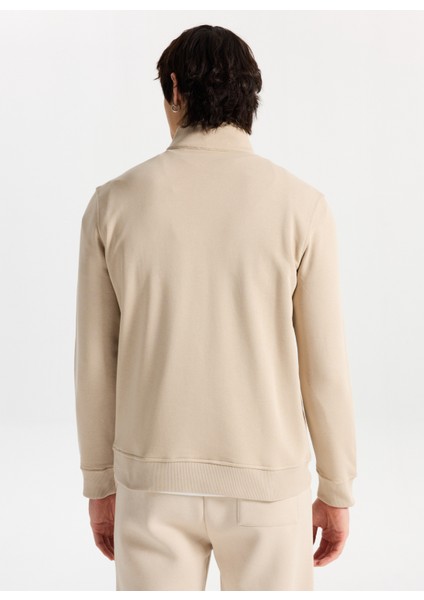 Fermuarlı Yaka Bej Erkek Sweatshırt M5WM-SWT1710