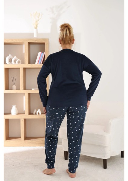 Kadın Büyük Beden Yumuşak Kadife Lacivert Pijama Takımı modelleri