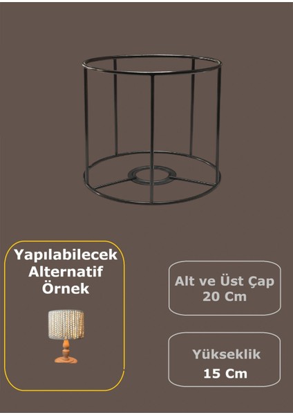 Silindir Abajur, Aplik Teli , Iskeleti (Kısa Boy) Siyah Statik Boyalı E27 (20X15 Cm)