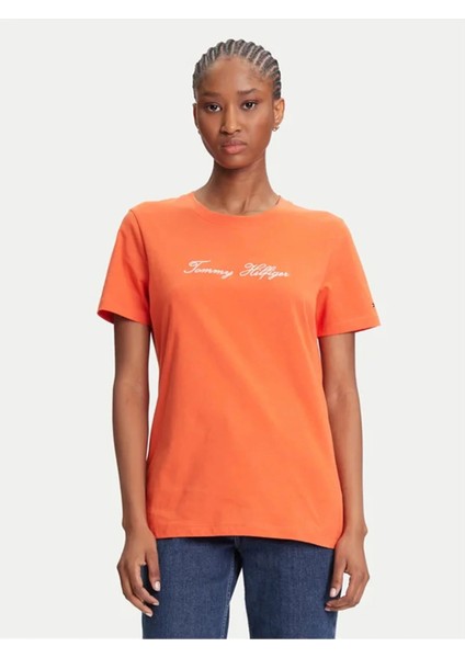 Scrıpt Reg C-Nk Ss T-Shırt Kadın Turuncu T-Shirt - WW0WW45746