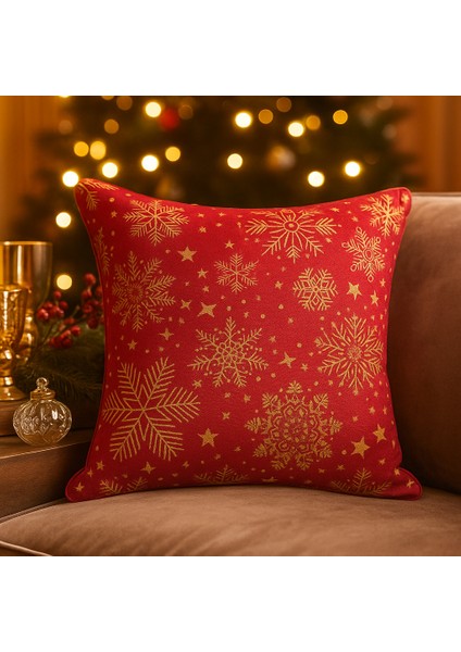 Kırmızı Yılbaşı Temalı Kırlent Kılıfı – Kar Tanesi Desenli fiyatları