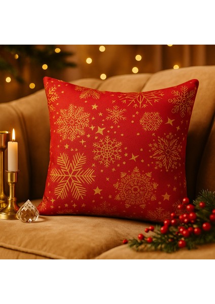 Kırmızı Yılbaşı Temalı Kırlent Kılıfı – Kar Tanesi Desenli modelleri