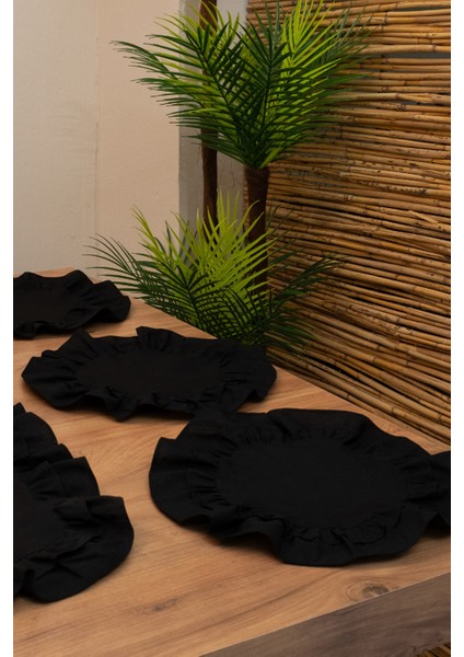 Lira | Siyah 7 Parça Çift Fırfırlı Sofra Sunum Seti 40 x 110