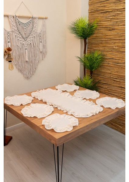 Breze | 7 Parça Çift Fırfırlı Sofra Sunum Seti 40 x 150