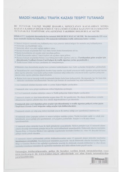 Kaza Tespit Formu Otokopili 48 Yp. fiyatları