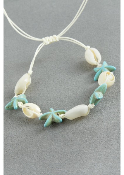 Deniz Yıldızı Istiridye Makrome Ip Bileklik