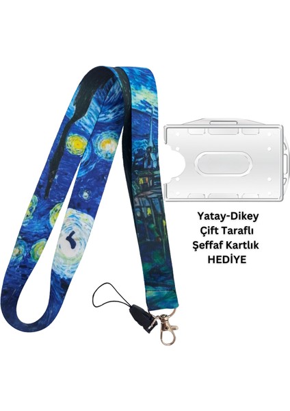 Yıldızlı Geceler Geniş Kart Askısı Yaka Kartı Boyun Askı Ipi Telefon Askısı Yatay Dikey Kart Koruyucu