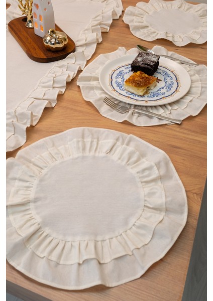 Breze | 7 Parça Çift Fırfırlı Sofra Sunum Seti 40 x 150