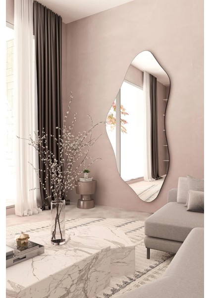 Belgrad Ahşap Çerçeveli Asimetrik Büyük Duvar Aynası – Estetik Tasarım, Dekoratif ve Şık Özel Tasarım Ayna