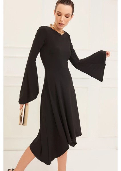 Kadın Siyah Asimetrik Kesim Elbise 19L6477 fiyatları