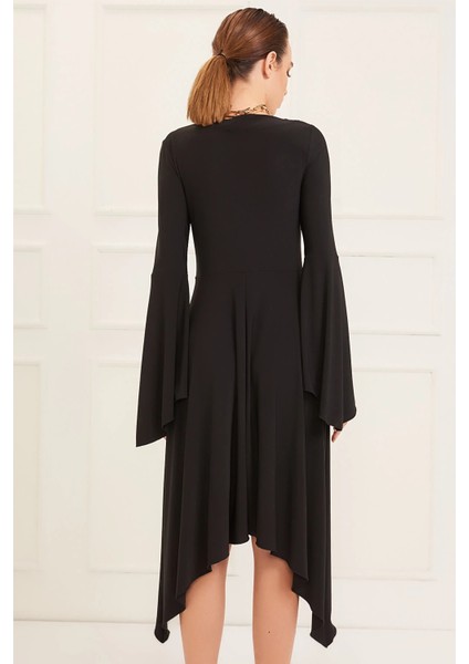 Kadın Siyah Asimetrik Kesim Elbise 19L6477 modelleri