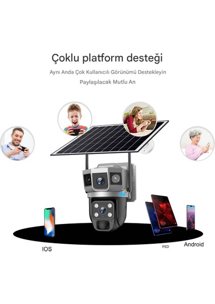 4g Sım Kartlı Güneş Panelli Güvenlik Kamerası, Güneş Enerjisi ile Çalışan 6mp Çift Lensli Kamera, Çift Yönlü Ses, IP66 Su Korumalı modelleri