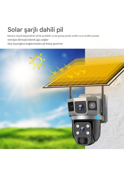 4g Sım Kartlı Güneş Panelli Güvenlik Kamerası, Güneş Enerjisi ile Çalışan 6mp Çift Lensli Kamera, Çift Yönlü Ses, IP66 Su Korumalı indirimleri