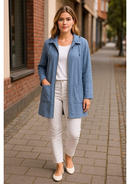 Kadın Büyük Beden Mavi, Fermuarlı Astarsız Ceket fiyatları