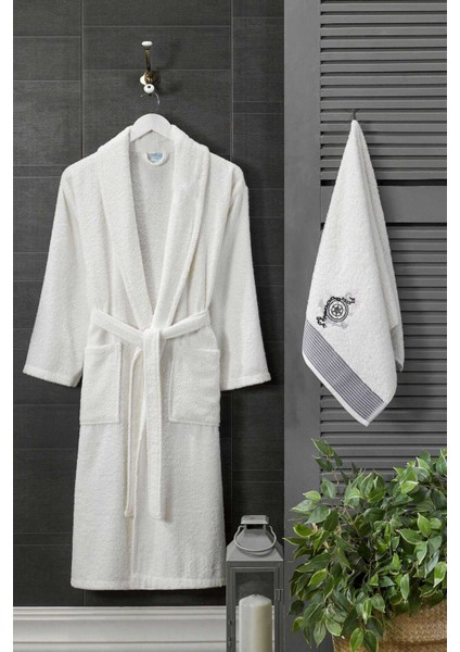 Erkek Havlulu Banyo Bornoz Takımı &#37;100 Pamuklu Beyaz