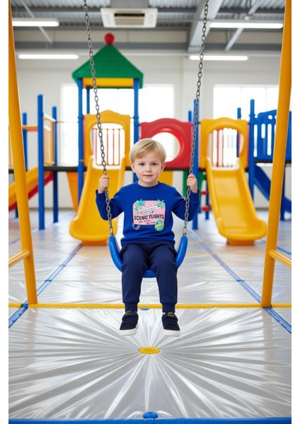 Erkek Çocuk Pamuklu Örme Takım Uçak Baskılı Üst ve Kargo Cepli Alt Kaliteli Şık Rahat