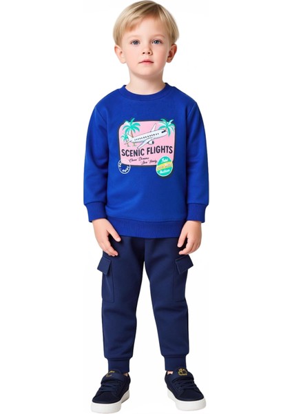 Erkek Çocuk Pamuklu Örme Takım Uçak Baskılı Üst ve Kargo Cepli Alt Kaliteli Şık Rahat fiyatları