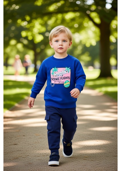 Erkek Çocuk Pamuklu Örme Takım Uçak Baskılı Üst ve Kargo Cepli Alt Kaliteli Şık Rahat modelleri