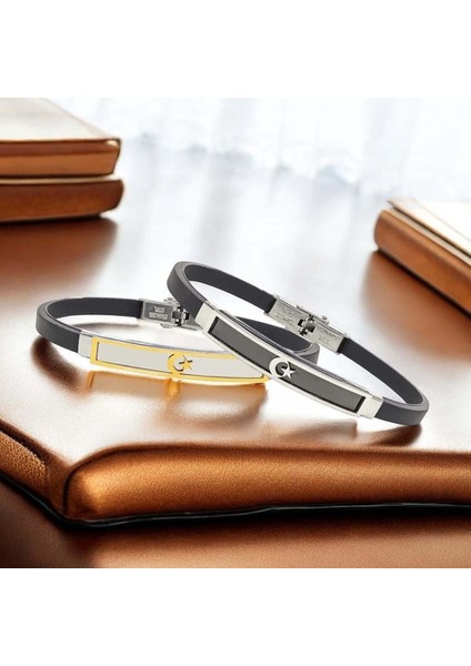 Ay Yıldız Türk Bayrağı Desenli Çelik Bileklik 959SCB007 modelleri