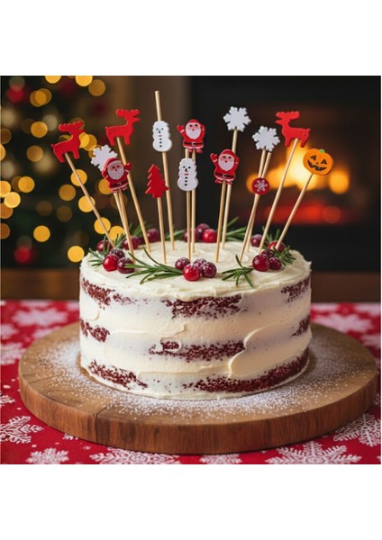 5 Adet Yılbaşı Temalı Pasta Süsü Seti - Noel Kek Topper Kurabiye Dekorasyonu - Silikon Figürler