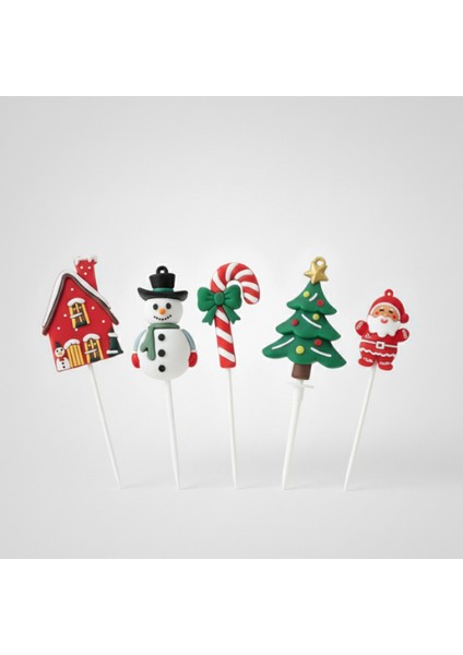 5 Adet Yılbaşı Temalı Pasta Süsü Seti - Noel Kek Topper Kurabiye Dekorasyonu - Silikon Figürler indirimleri