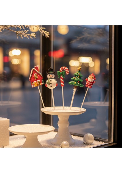 5 Adet Yılbaşı Temalı Pasta Süsü Seti - Noel Kek Topper Kurabiye Dekorasyonu - Silikon Figürler