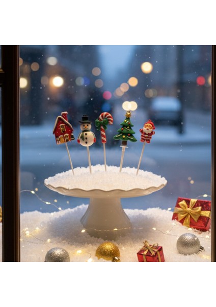 5 Adet Yılbaşı Temalı Pasta Süsü Seti - Noel Kek Topper Kurabiye Dekorasyonu - Silikon Figürler