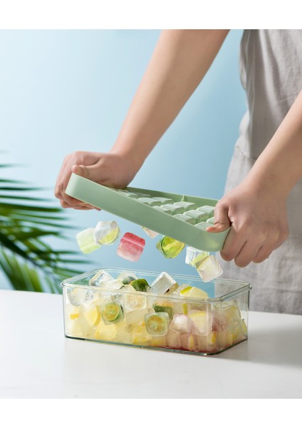 Yeni Nesil Buzdolabı Tipi Çift Katlı Buz Kalıbı - Kapaklı Saklama Kutulu Basmalı Sistem modelleri